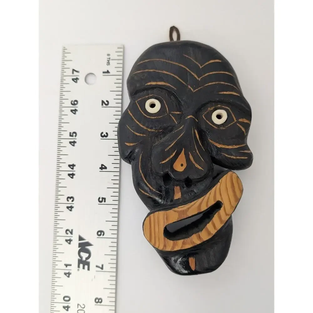 Vintage Hand Carved African Style Wood Mask Etched Tribal Wall Decor